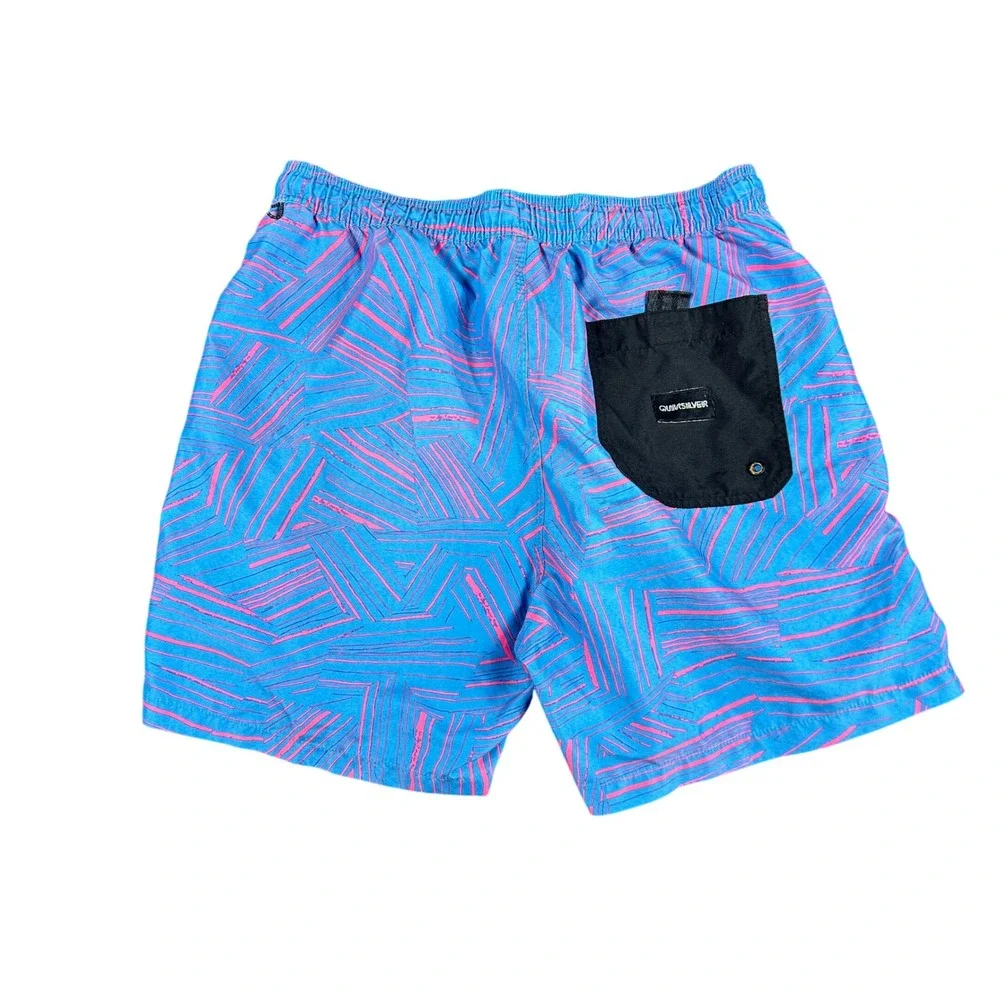 Quiksilver Mens Volley Board Shorts Blue Pink Abstract Swim Trunks Size L